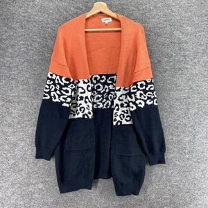 Adora Cardigan Women L Large Black Striped Knit Open Front Long Sleeve Pockets